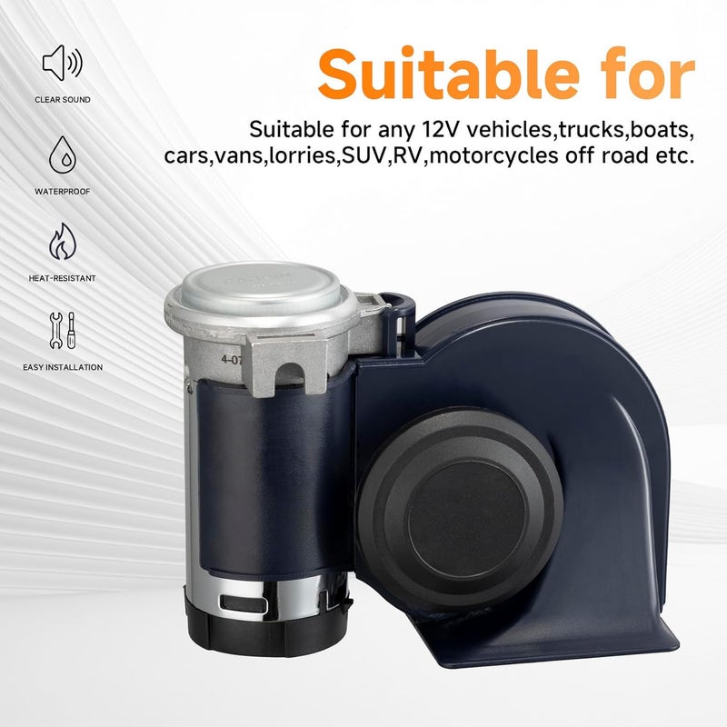 AOLIHAN Air Horn 12V 150DB Loud Train Horn kit for Car Truck Motorcycles,Boat Airhorn Loud Truck Horn (blue horn with wire and button, 12v) - Image 3
